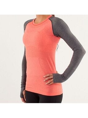 Lululemon Swiftly Tech Long Sleeve Crew 10 Orange Charcoal Grey Raglan Athletic